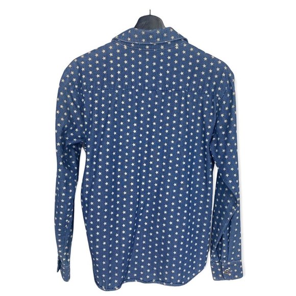 Wah Maker Vintage Collection Blue Micro Star Print Top Medium - Picture 3 of 8